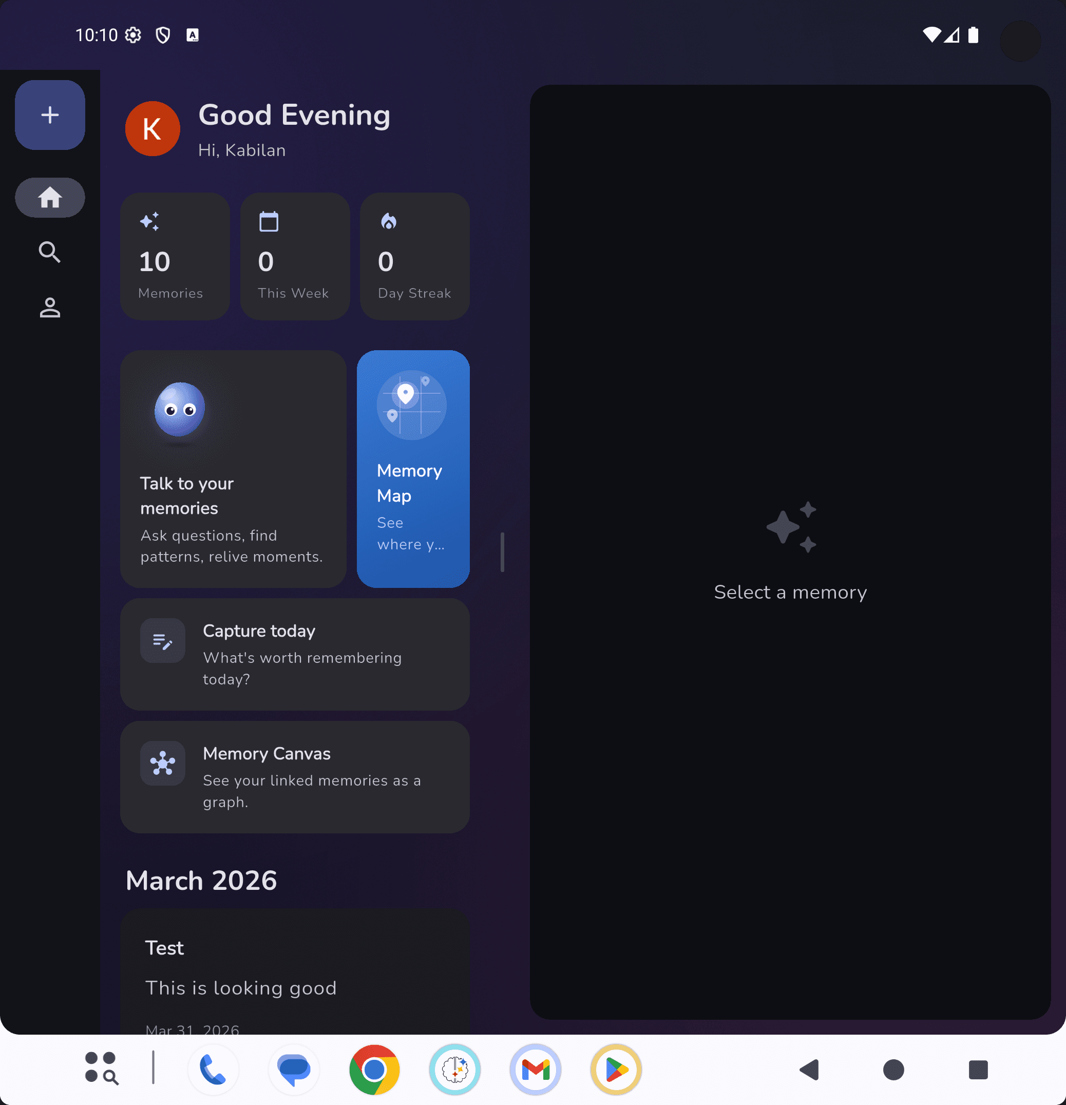 Memory Canvas on desktop